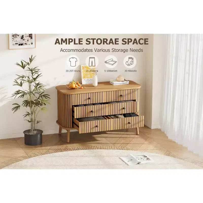 Commode de Ferme 47 Pouces avec 6 Tiroirs et Pieds en Métal - Commode Compacte en Bois pour Chambre à Coucher, Appartement, Organisateur de Rangement Peu Encombrant