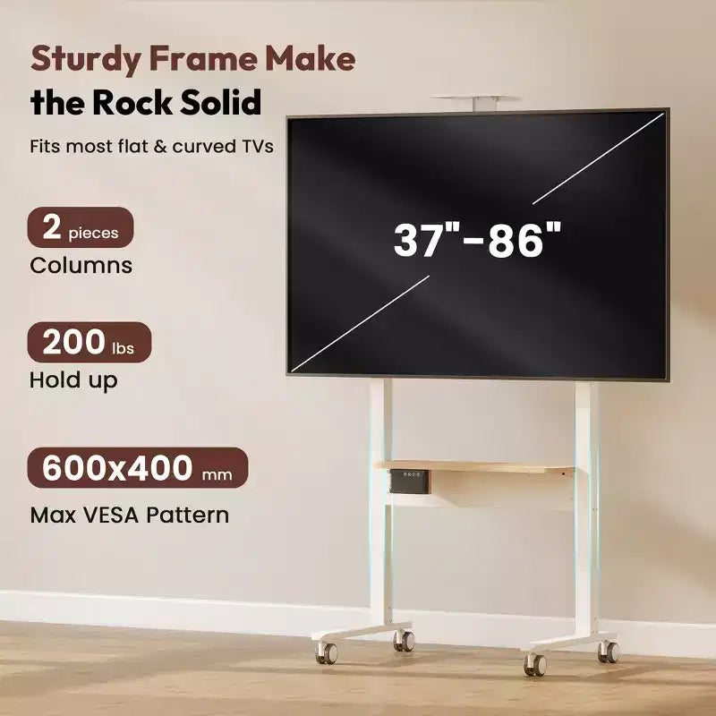 Meuble TV portable au sol Skyzoo sur roulettes pour téléviseurs de 37 à 86 pouces jusqu'à 70 kg, chariot TV roulant à hauteur réglable avec télécommande et contrôle tactile