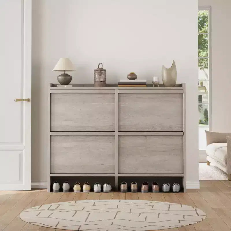 GustoWave Armoire à chaussures avec 4 tiroirs basculants, meuble de rangement pour chaussures en bois avec étagère réglable, rangement à chaussures pour entrée, armoire à chaussures cachée