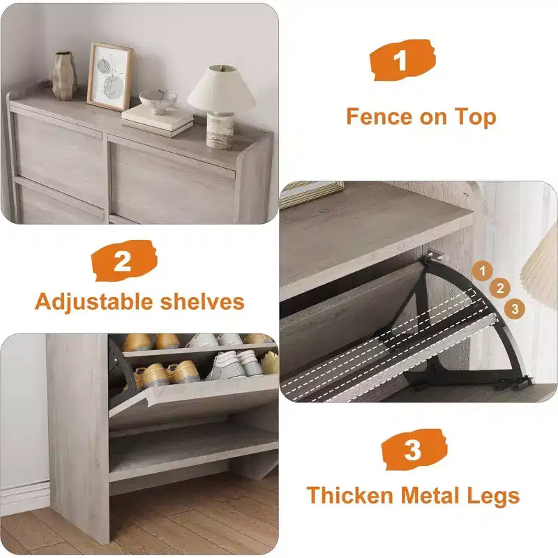 GustoWave Armoire à chaussures avec 4 tiroirs basculants, meuble de rangement pour chaussures en bois avec étagère réglable, rangement à chaussures pour entrée, armoire à chaussures cachée