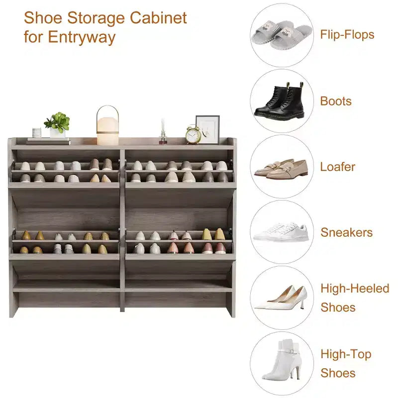 GustoWave Armoire à chaussures avec 4 tiroirs basculants, meuble de rangement pour chaussures en bois avec étagère réglable, rangement à chaussures pour entrée, armoire à chaussures cachée