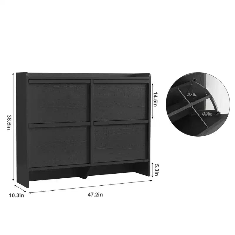 GustoWave Armoire à chaussures avec 4 tiroirs basculants, meuble de rangement pour chaussures en bois avec étagère réglable, rangement à chaussures pour entrée, armoire à chaussures cachée