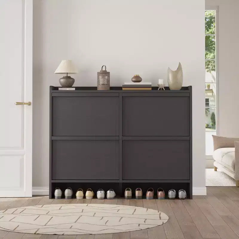 GustoWave Armoire à chaussures avec 4 tiroirs basculants, meuble de rangement pour chaussures en bois avec étagère réglable, rangement à chaussures pour entrée, armoire à chaussures cachée