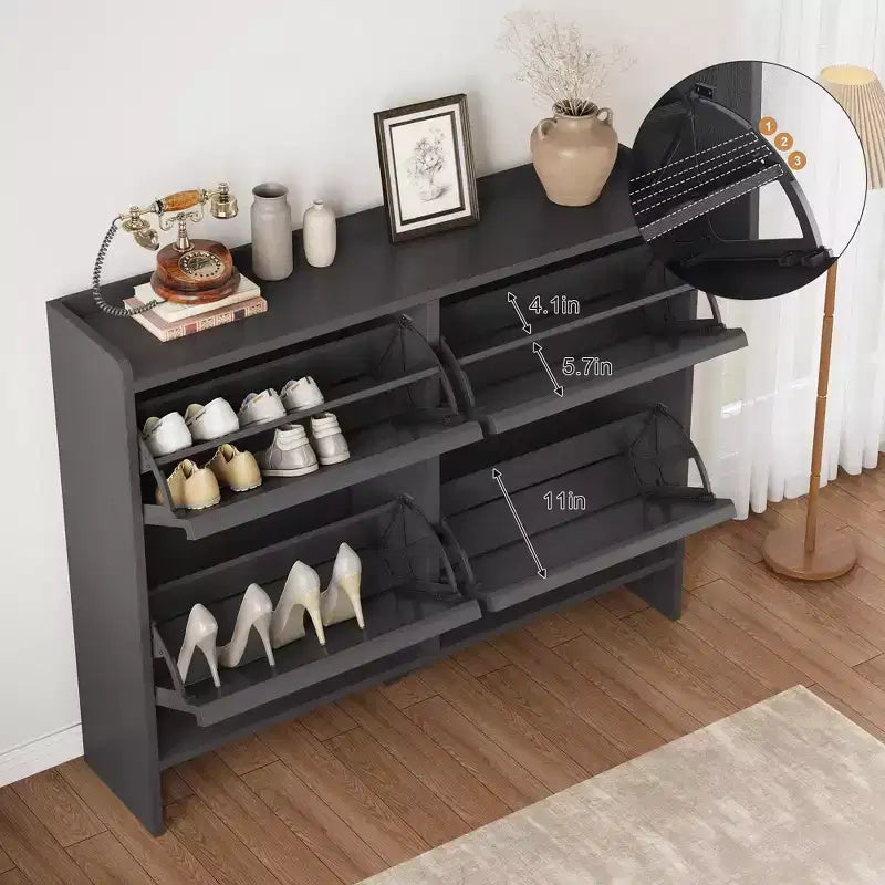 GustoWave Armoire à chaussures avec 4 tiroirs basculants, meuble de rangement pour chaussures en bois avec étagère réglable, rangement à chaussures pour entrée, armoire à chaussures cachée