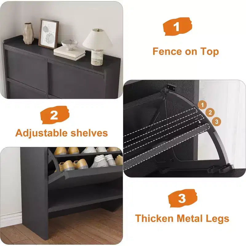 GustoWave Armoire à chaussures avec 4 tiroirs basculants, meuble de rangement pour chaussures en bois avec étagère réglable, rangement à chaussures pour entrée, armoire à chaussures cachée