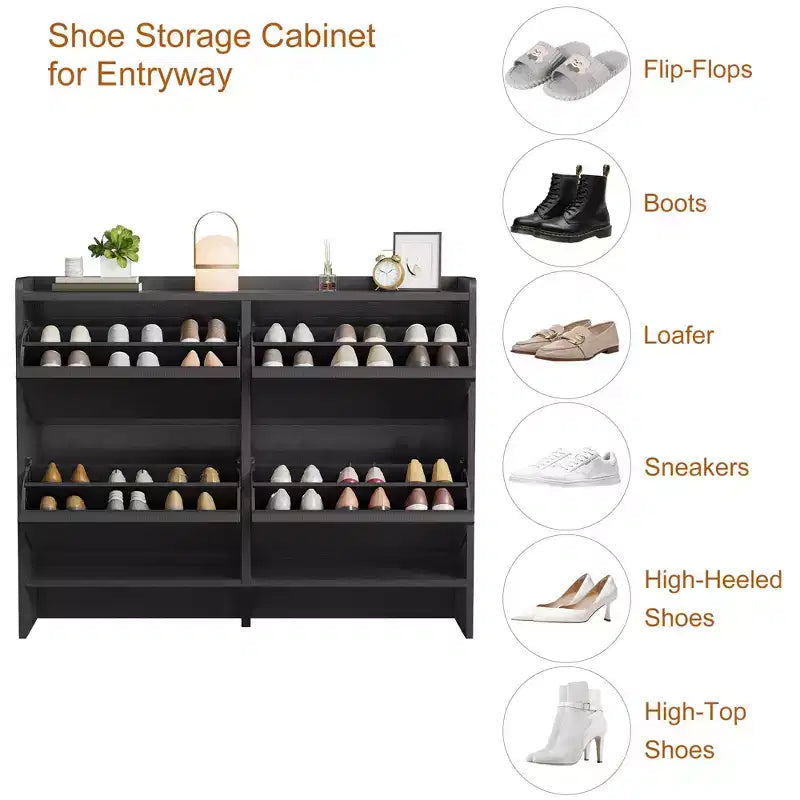GustoWave Armoire à chaussures avec 4 tiroirs basculants, meuble de rangement pour chaussures en bois avec étagère réglable, rangement à chaussures pour entrée, armoire à chaussures cachée