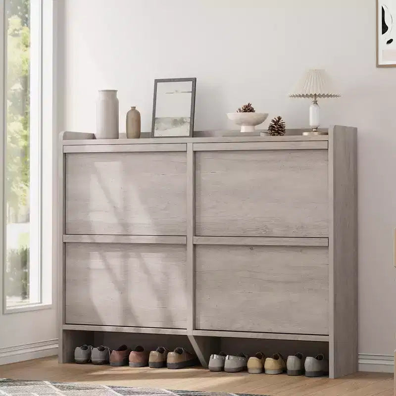 GustoWave Armoire à chaussures avec 4 tiroirs basculants, meuble de rangement pour chaussures en bois avec étagère réglable, rangement à chaussures pour entrée, armoire à chaussures cachée