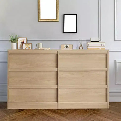 6 Drawer Dresser with Large Storage , Natural Oak 6 Chest of Drawers for Bedroom, Wooden Dresser Organizer for Living Room, Entryway