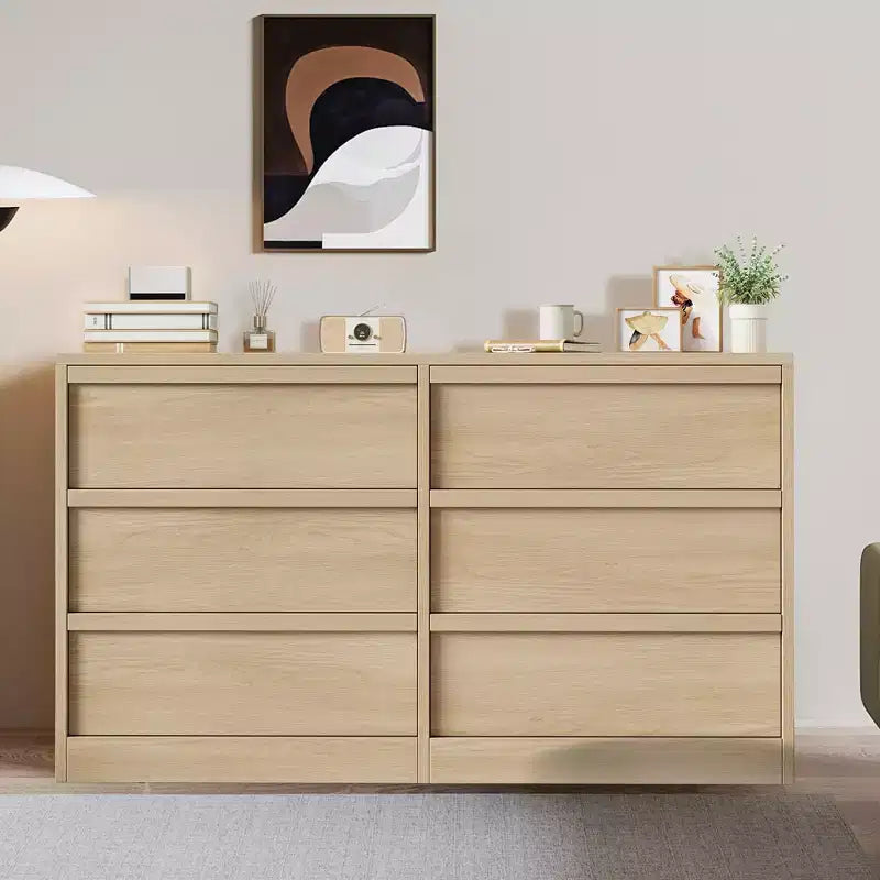 Commode 6 tiroirs avec grand espace de rangement, chêne naturel 6 tiroirs pour chambre à coucher, organiseur de commode en bois pour salon, entrée
