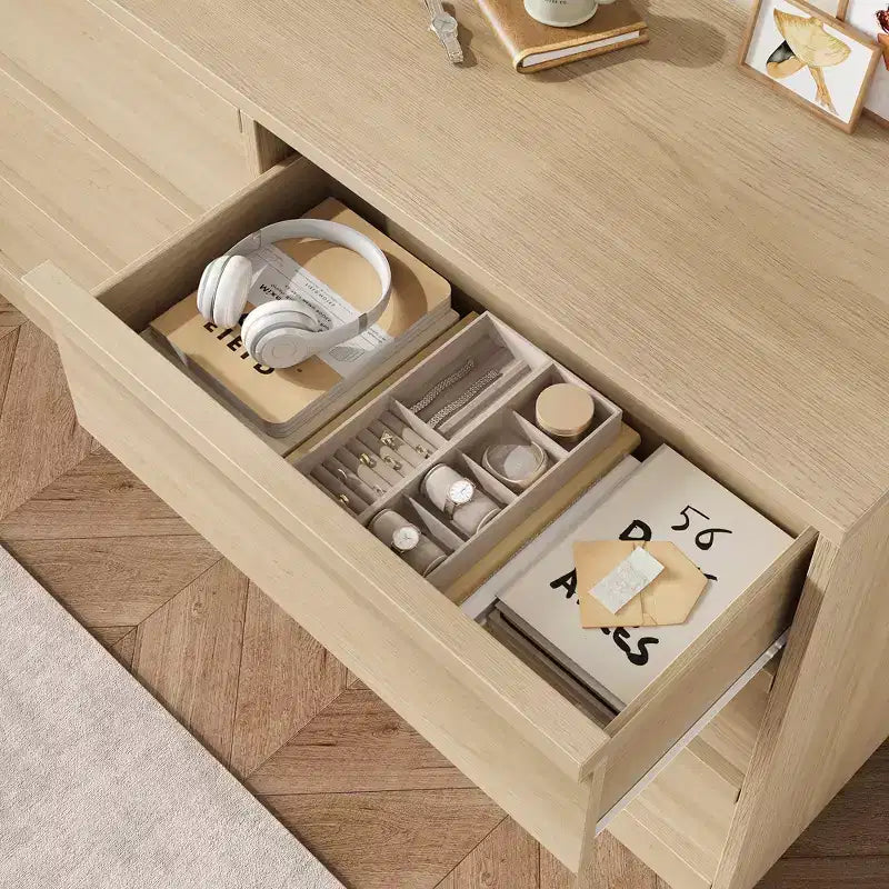 Commode 6 tiroirs avec grand espace de rangement, chêne naturel 6 tiroirs pour chambre à coucher, organiseur de commode en bois pour salon, entrée