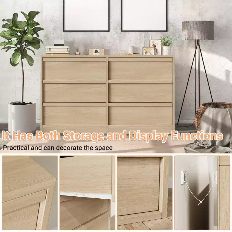 Commode 6 tiroirs avec grand espace de rangement, chêne naturel 6 tiroirs pour chambre à coucher, organiseur de commode en bois pour salon, entrée