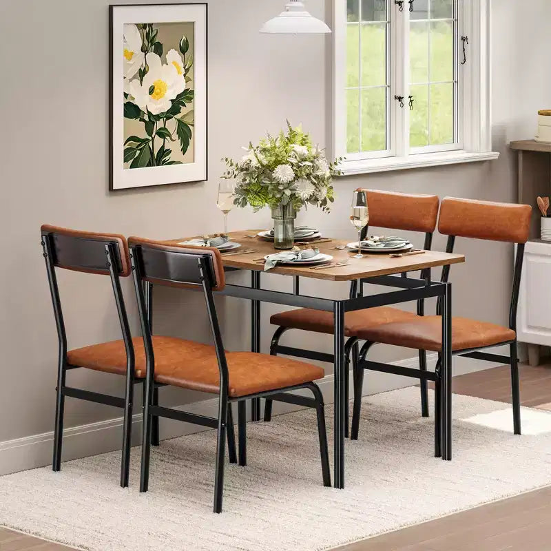 Ensemble de table à manger pour 4 personnes, 5 pièces, en bois, 4 chaises rembourrées en PU, cadre en métal, ensemble de dînette pour salle à manger, fête, appartement