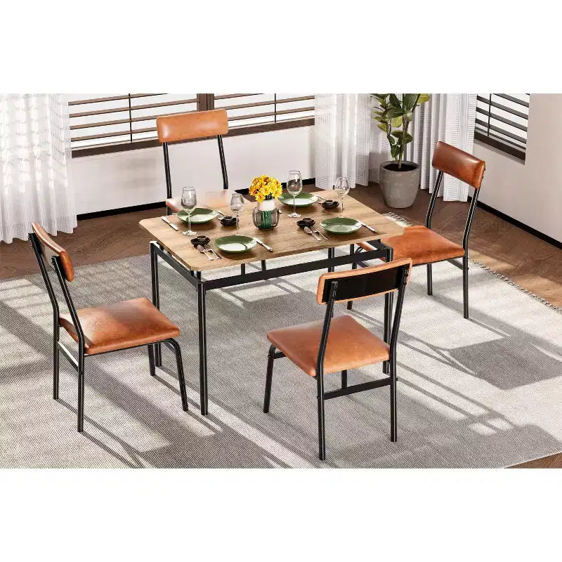 Ensemble de table à manger pour 4 personnes, 5 pièces, en bois, 4 chaises rembourrées en PU, cadre en métal, ensemble de dînette pour salle à manger, fête, appartement