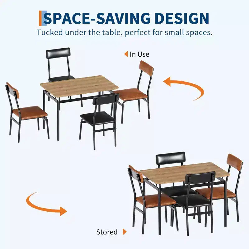 Ensemble de table à manger pour 4 personnes, 5 pièces, en bois, 4 chaises rembourrées en PU, cadre en métal, ensemble de dînette pour salle à manger, fête, appartement