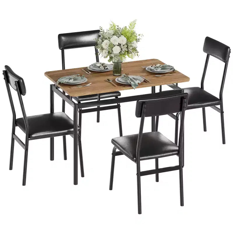 Ensemble de table à manger pour 4 personnes, 5 pièces, en bois, 4 chaises rembourrées en PU, cadre en métal, ensemble de dînette pour salle à manger, fête, appartement