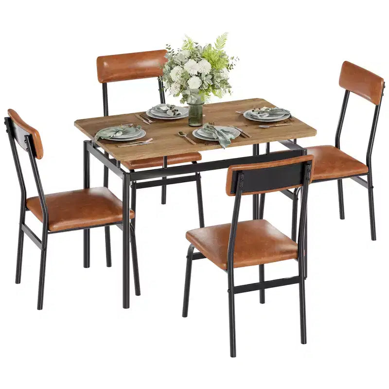 Ensemble de table à manger pour 4 personnes, 5 pièces, en bois, 4 chaises rembourrées en PU, cadre en métal, ensemble de dînette pour salle à manger, fête, appartement