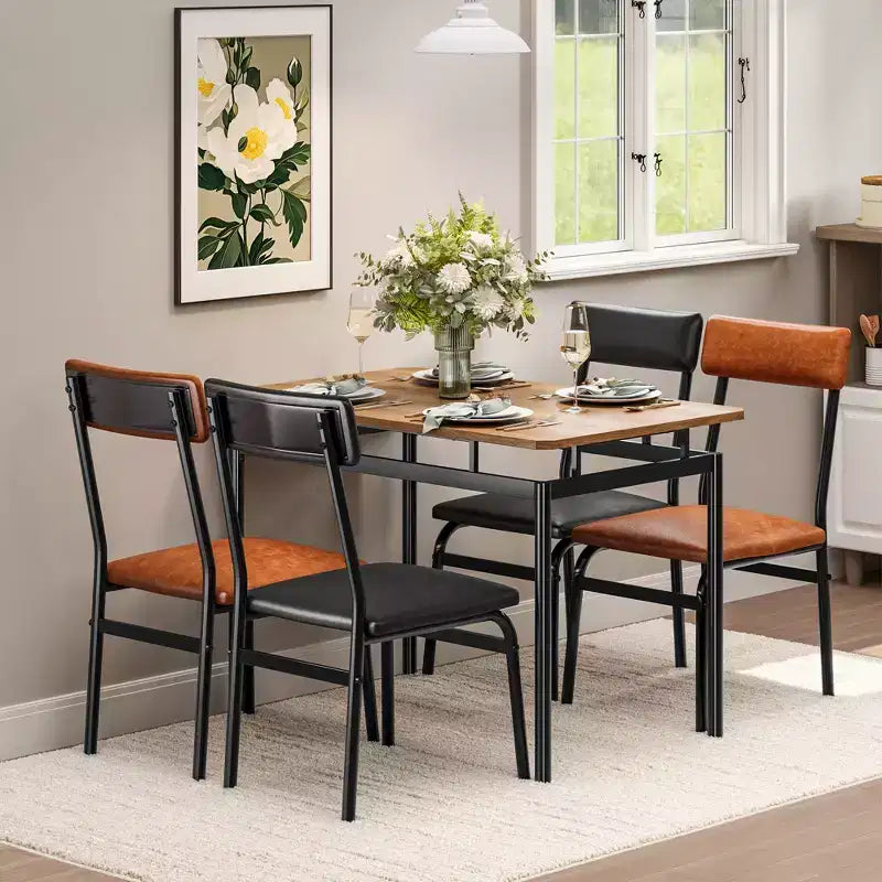 Ensemble de table à manger pour 4 personnes, 5 pièces, en bois, 4 chaises rembourrées en PU, cadre en métal, ensemble de dînette pour salle à manger, fête, appartement