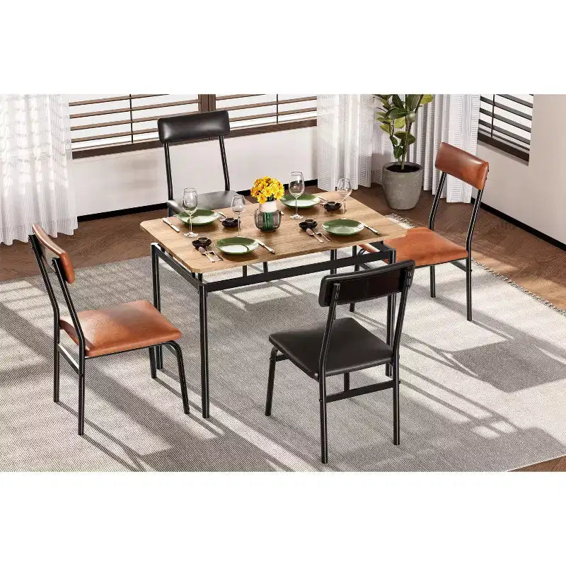 Ensemble de table à manger pour 4 personnes, 5 pièces, en bois, 4 chaises rembourrées en PU, cadre en métal, ensemble de dînette pour salle à manger, fête, appartement