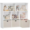 GOTGELIF Étagère à livres et meuble de rangement pour jouets pour enfants - Bois massif, étagère à 3 niveaux, 5 casiers et 3 tiroirs