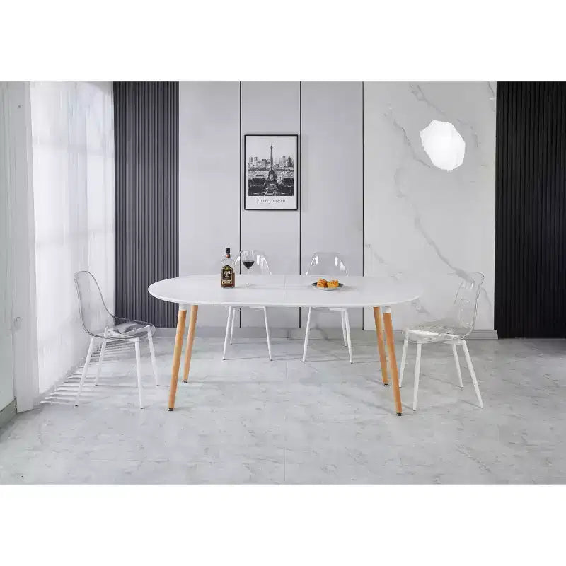 Table à manger ovale extensible Okak Modern Wood avec pieds en métal robustes, table de cuisine minimaliste pour la salle à manger, repas en famille