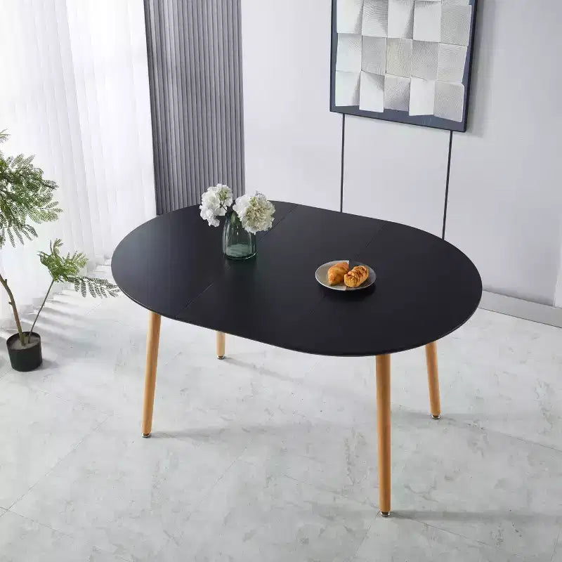 Table à manger ovale extensible Okak Modern Wood avec pieds en métal robustes, table de cuisine minimaliste pour la salle à manger, repas en famille