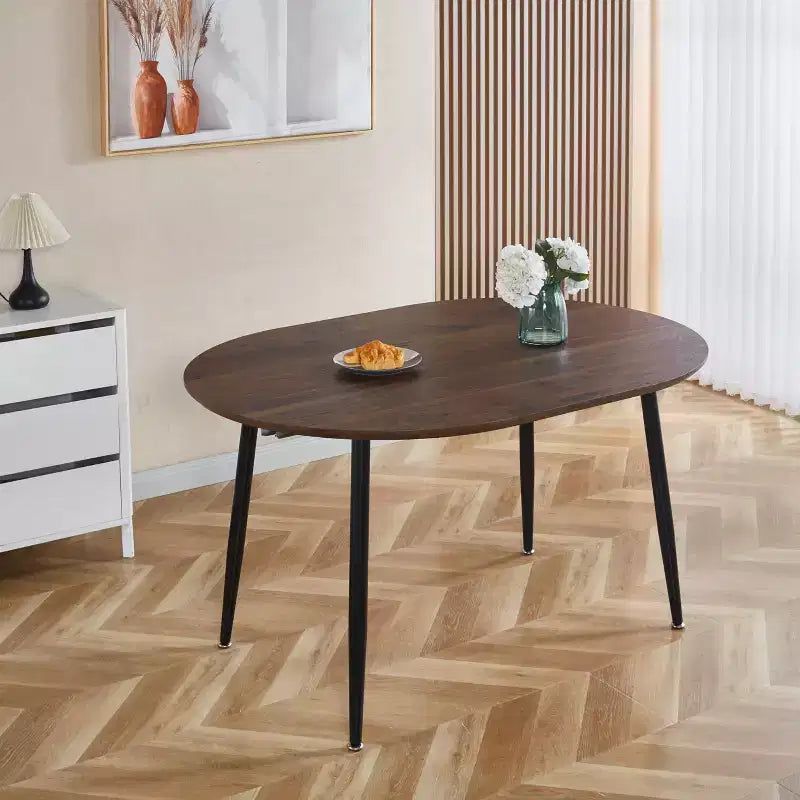 Table à manger ovale extensible Okak Modern Wood avec pieds en métal robustes, table de cuisine minimaliste pour la salle à manger, repas en famille