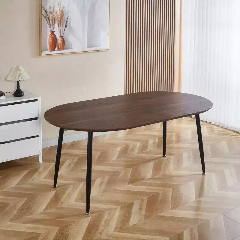 Table à manger ovale extensible Okak Modern Wood avec pieds en métal robustes, table de cuisine minimaliste pour la salle à manger, repas en famille