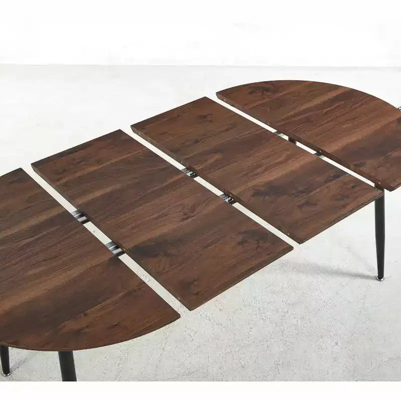 Table à manger ovale extensible Okak Modern Wood avec pieds en métal robustes, table de cuisine minimaliste pour la salle à manger, repas en famille