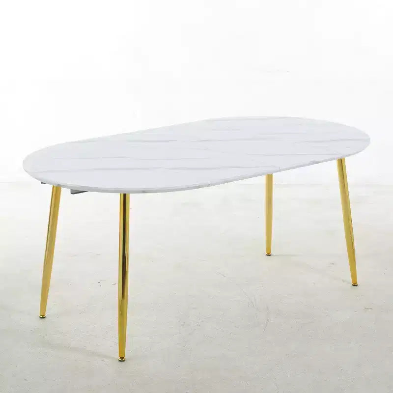 Table à manger ovale extensible Okak Modern Wood avec pieds en métal robustes, table de cuisine minimaliste pour la salle à manger, repas en famille