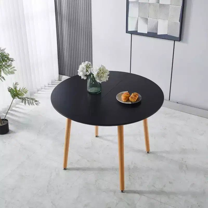 Table à manger ovale extensible Okak Modern Wood avec pieds en métal robustes, table de cuisine minimaliste pour la salle à manger, repas en famille