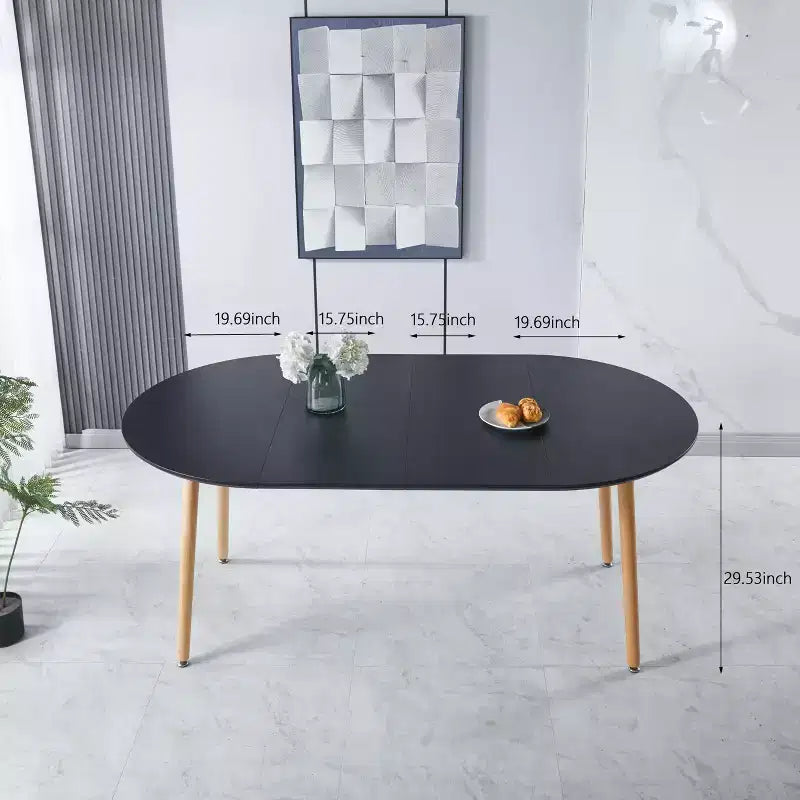 Table à manger ovale extensible Okak Modern Wood avec pieds en métal robustes, table de cuisine minimaliste pour la salle à manger, repas en famille