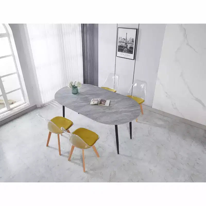 Table à manger ovale extensible Okak Modern Wood avec pieds en métal robustes, table de cuisine minimaliste pour la salle à manger, repas en famille