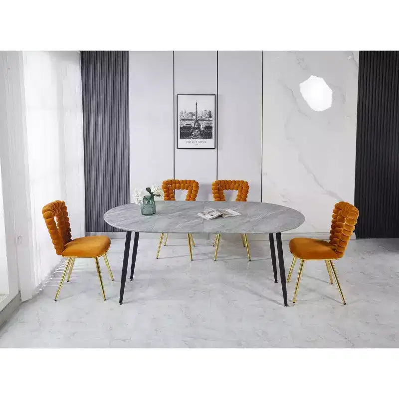 Table à manger ovale extensible Okak Modern Wood avec pieds en métal robustes, table de cuisine minimaliste pour la salle à manger, repas en famille