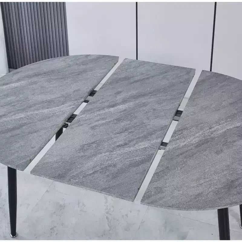 Table à manger ovale extensible Okak Modern Wood avec pieds en métal robustes, table de cuisine minimaliste pour la salle à manger, repas en famille