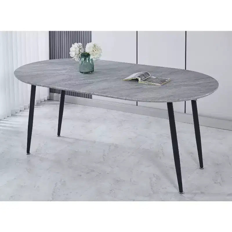 Table à manger ovale extensible Okak Modern Wood avec pieds en métal robustes, table de cuisine minimaliste pour la salle à manger, repas en famille