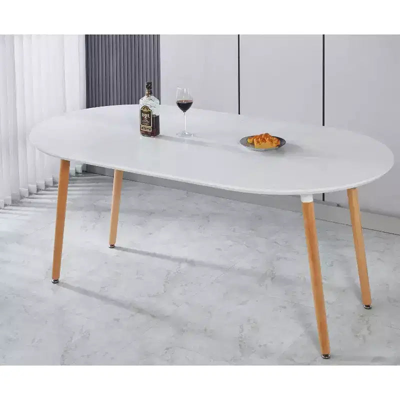 Table à manger ovale extensible Okak Modern Wood avec pieds en métal robustes, table de cuisine minimaliste pour la salle à manger, repas en famille