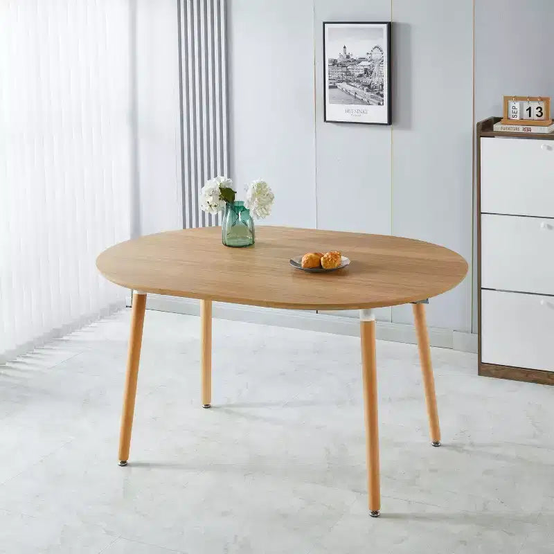 Table à manger ovale extensible Okak Modern Wood avec pieds en métal robustes, table de cuisine minimaliste pour la salle à manger, repas en famille