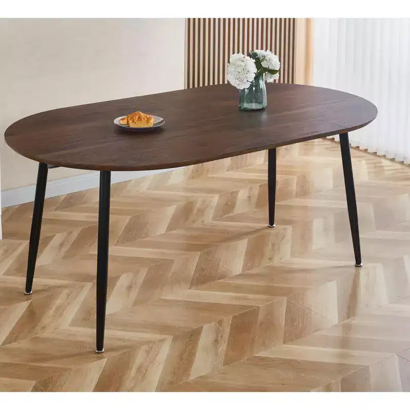 Table à manger ovale extensible Okak Modern Wood avec pieds en métal robustes, table de cuisine minimaliste pour la salle à manger, repas en famille