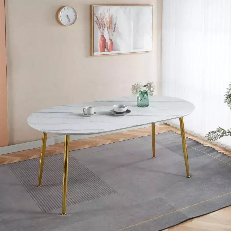 Table à manger ovale extensible Okak Modern Wood avec pieds en métal robustes, table de cuisine minimaliste pour la salle à manger, repas en famille