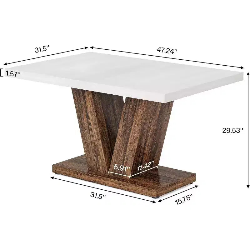 Grande table de salle à manger rectangulaire Okak Farmhouse avec base à piédestal robuste, table de cuisine minimaliste pour salle à manger, coin petit-déjeuner