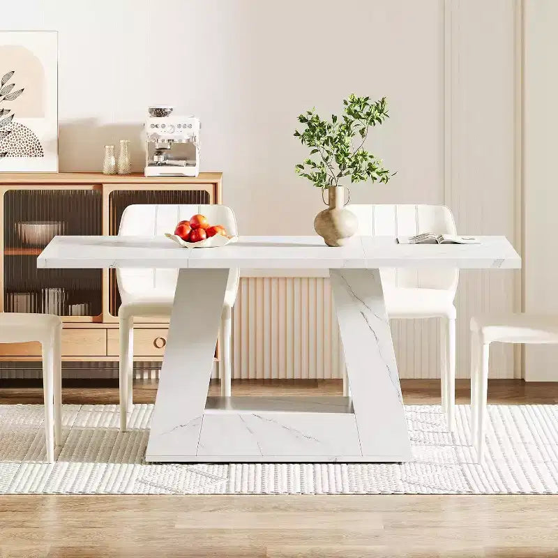 Grande table de salle à manger rectangulaire Okak Farmhouse avec base à piédestal robuste, table de cuisine minimaliste pour salle à manger, coin petit-déjeuner