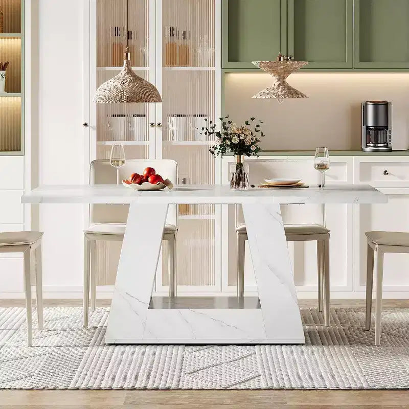 Grande table de salle à manger rectangulaire Okak Farmhouse avec base à piédestal robuste, table de cuisine minimaliste pour salle à manger, coin petit-déjeuner