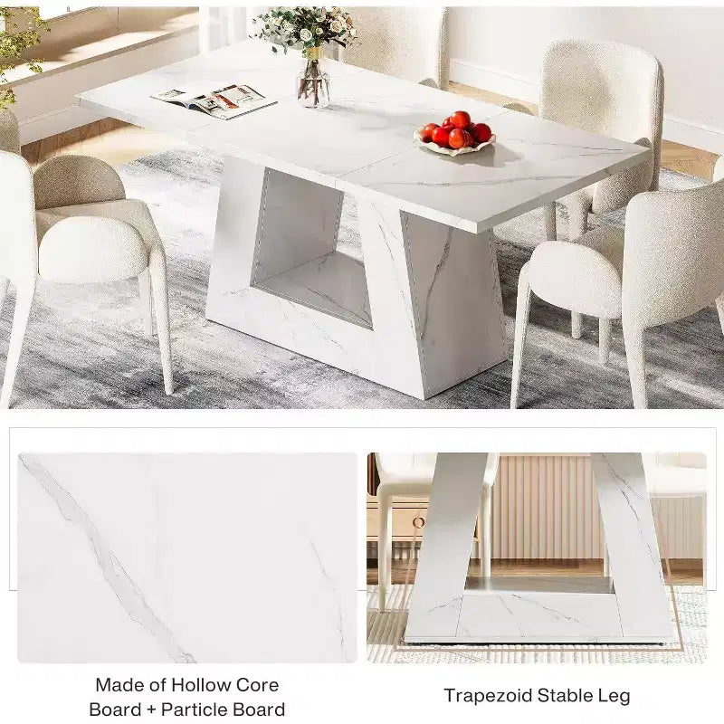 Grande table de salle à manger rectangulaire Okak Farmhouse avec base à piédestal robuste, table de cuisine minimaliste pour salle à manger, coin petit-déjeuner