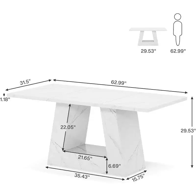 Grande table de salle à manger rectangulaire Okak Farmhouse avec base à piédestal robuste, table de cuisine minimaliste pour salle à manger, coin petit-déjeuner
