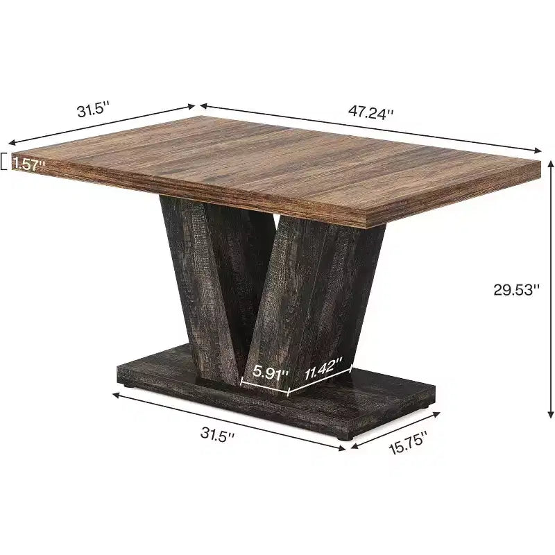 Grande table de salle à manger rectangulaire Okak Farmhouse avec base à piédestal robuste, table de cuisine minimaliste pour salle à manger, coin petit-déjeuner