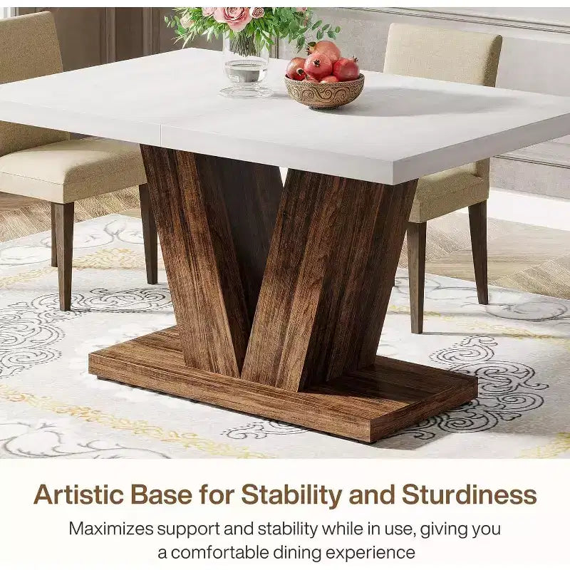 Grande table de salle à manger rectangulaire Okak Farmhouse avec base à piédestal robuste, table de cuisine minimaliste pour salle à manger, coin petit-déjeuner