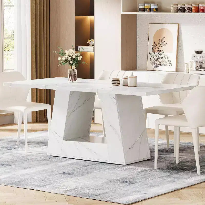 Grande table de salle à manger rectangulaire Okak Farmhouse avec base à piédestal robuste, table de cuisine minimaliste pour salle à manger, coin petit-déjeuner