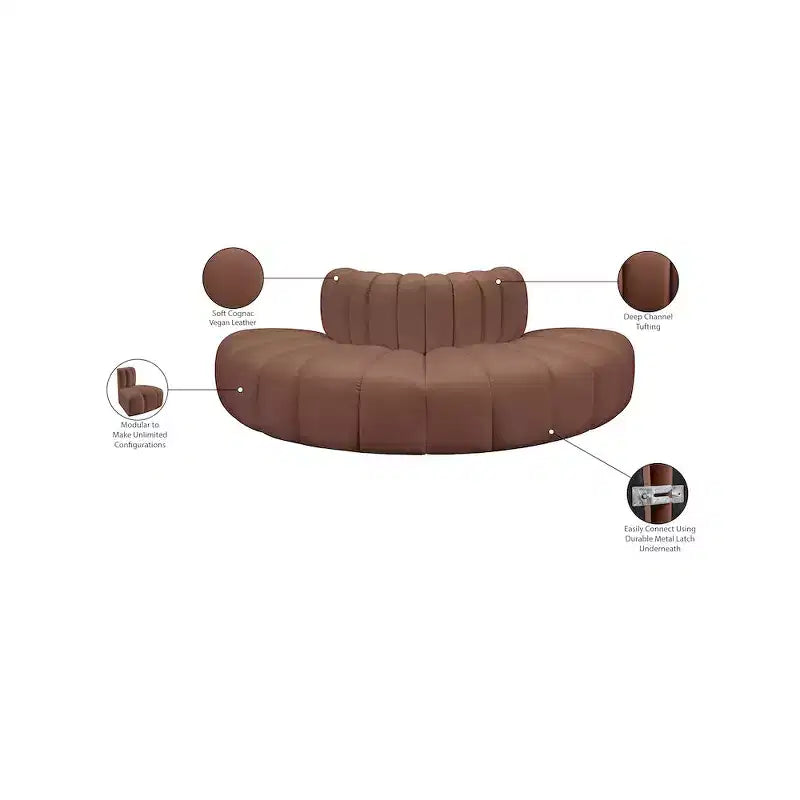 Meridian Furniture, Canapé Modulable Arc en Cuir Vegan Cognac