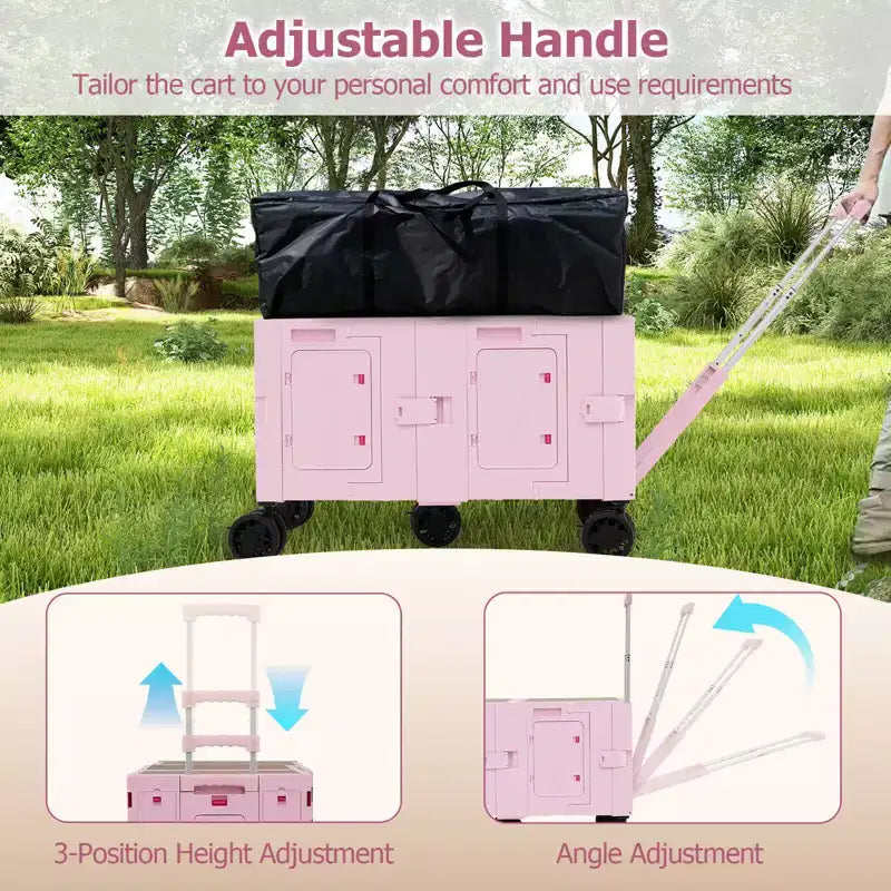 Chariot de rangement pliable Costway avec 2 caisses de rangement et 5 roues rotatives, en métal noir/rose/blanc