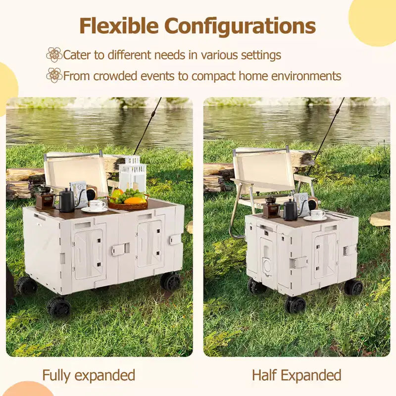 Chariot de rangement pliable Costway avec 2 caisses de rangement et 5 roues rotatives, en métal noir/rose/blanc